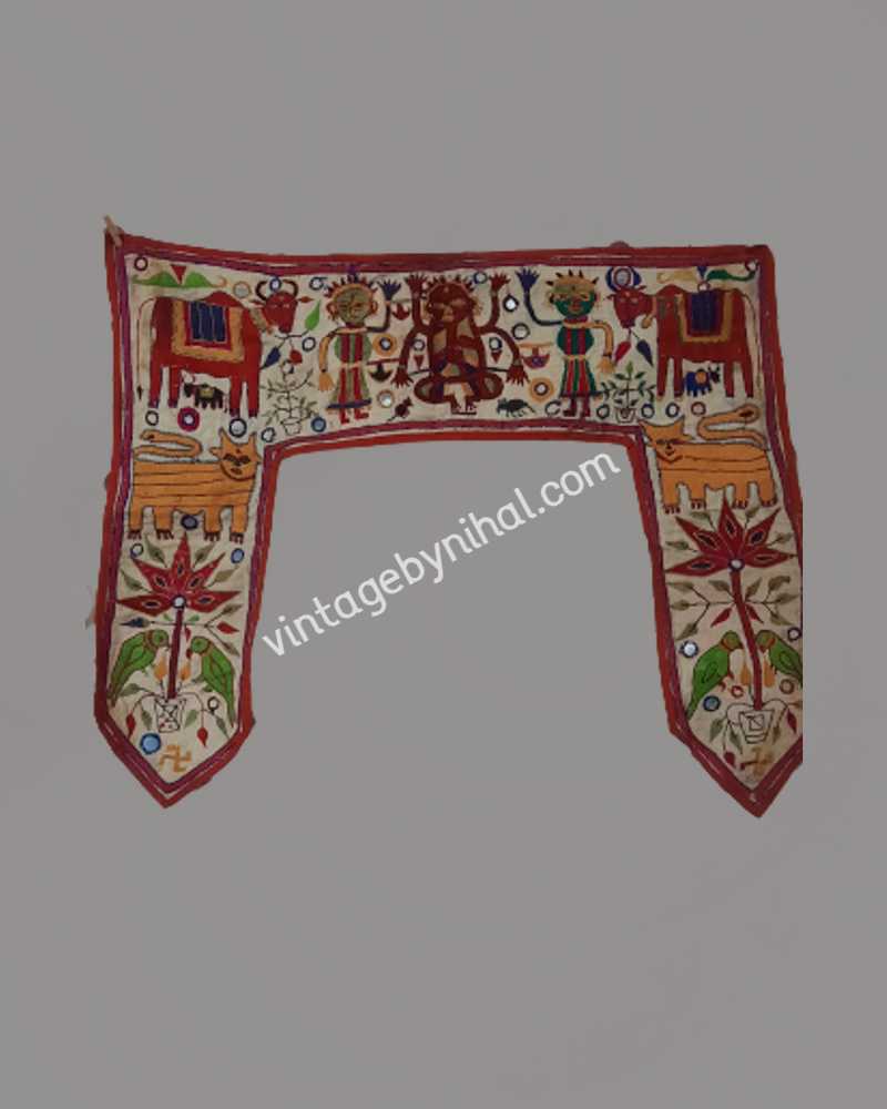 Rare Find Hand embroidered Gujarati Toran,Suzani Wall hanging, Indian Gods and animals Motif, Vintage Hand embroidered Uzbek Wallhanging